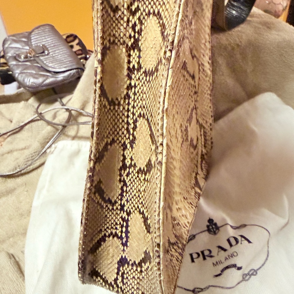 Prada Gold/Brown Python Snake Print Shoulder Bag - image 8